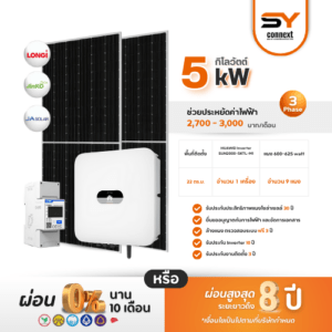 ชุดโซล่าเซลล์ String Inverter ขนาด 5 kW 3 Phase  พร้อมติดตั้ง