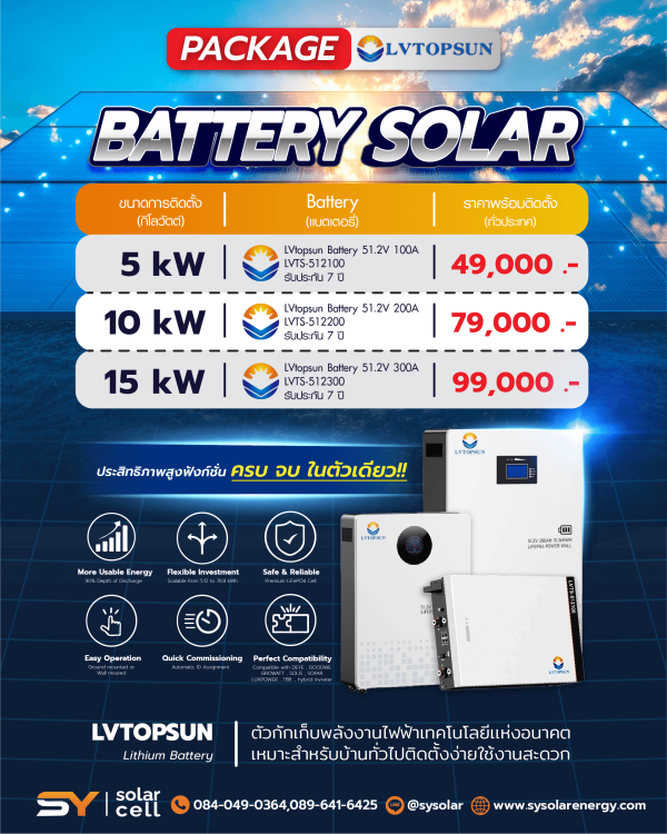 แบตเตอรี่ลิเธียมไอออน LVTOPSUN Battery (LVTS) 5-15 kW