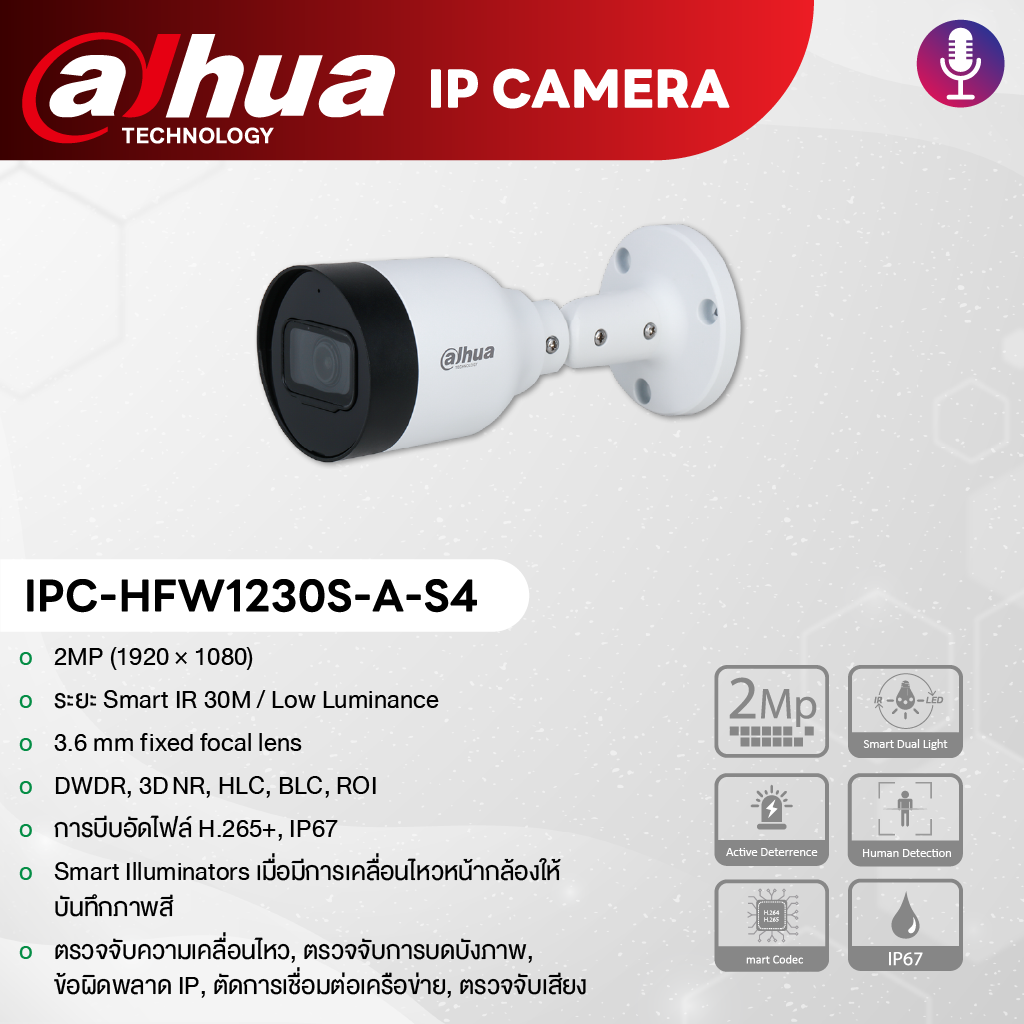 กล้องวงจรปิด Dahua IP Camera ชุด 4 ตัว ความคมชัด 2.0MP ให้ภาพชัดแม้แสงน้อย ราคาพิเศษ